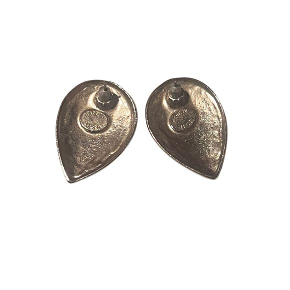 Vintage Tear Drop Swirled Green Enamel Post Back Women’s Earrings - Picture 3 of 4